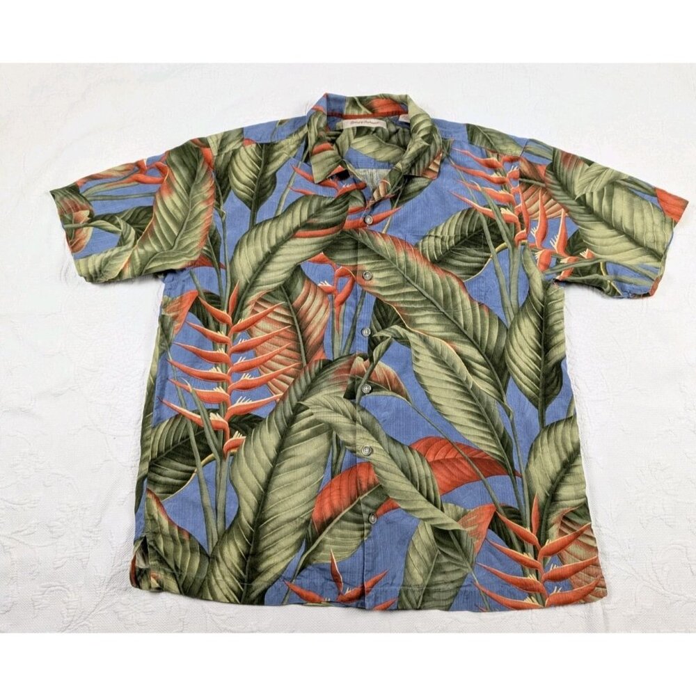 Vintage Tommy Bahama Button down Shirt Mens Large Silk Hawaiian signature print